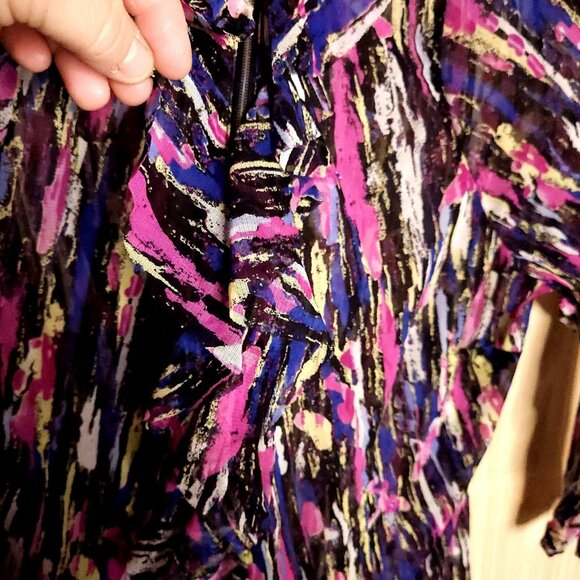 Inc International Concepts Sheer Stretchy Watercolor Top Zipper Detail Large - Picture 3 of 8